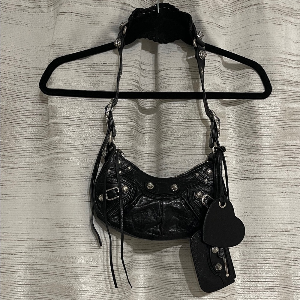Balenciaga Black Shoulder Bag with Silver Accents